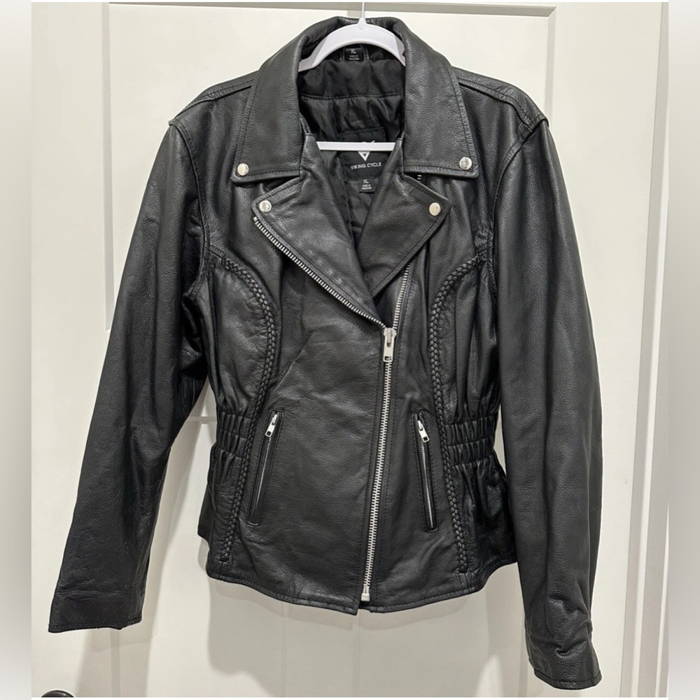 Viking Cycle Women's Leather Motorcycle Jacket VC8000-XL  Black